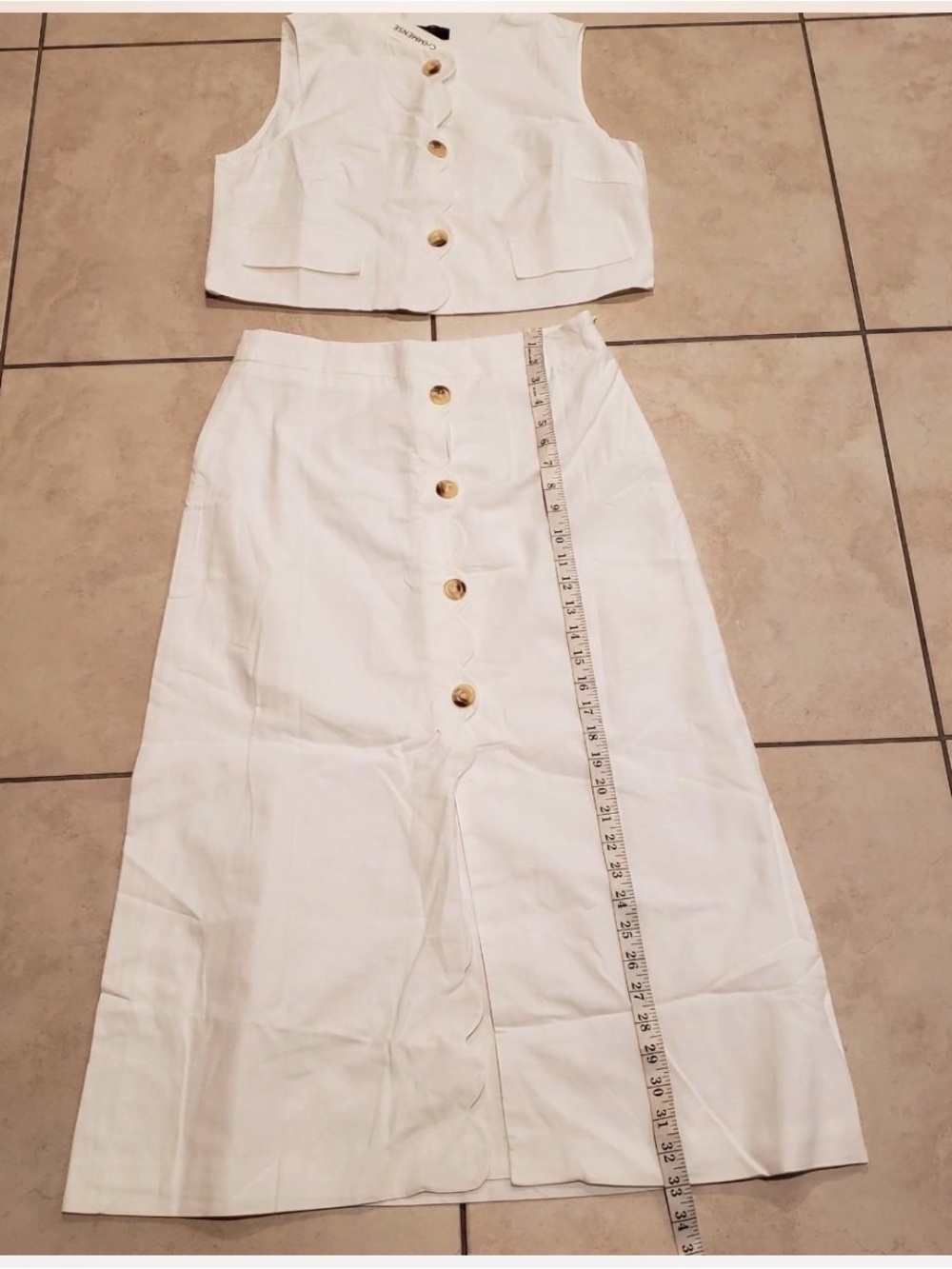 Commense Cotton Linen Scalloped Trim Vest & Skirt Set - Picture 7 of 8